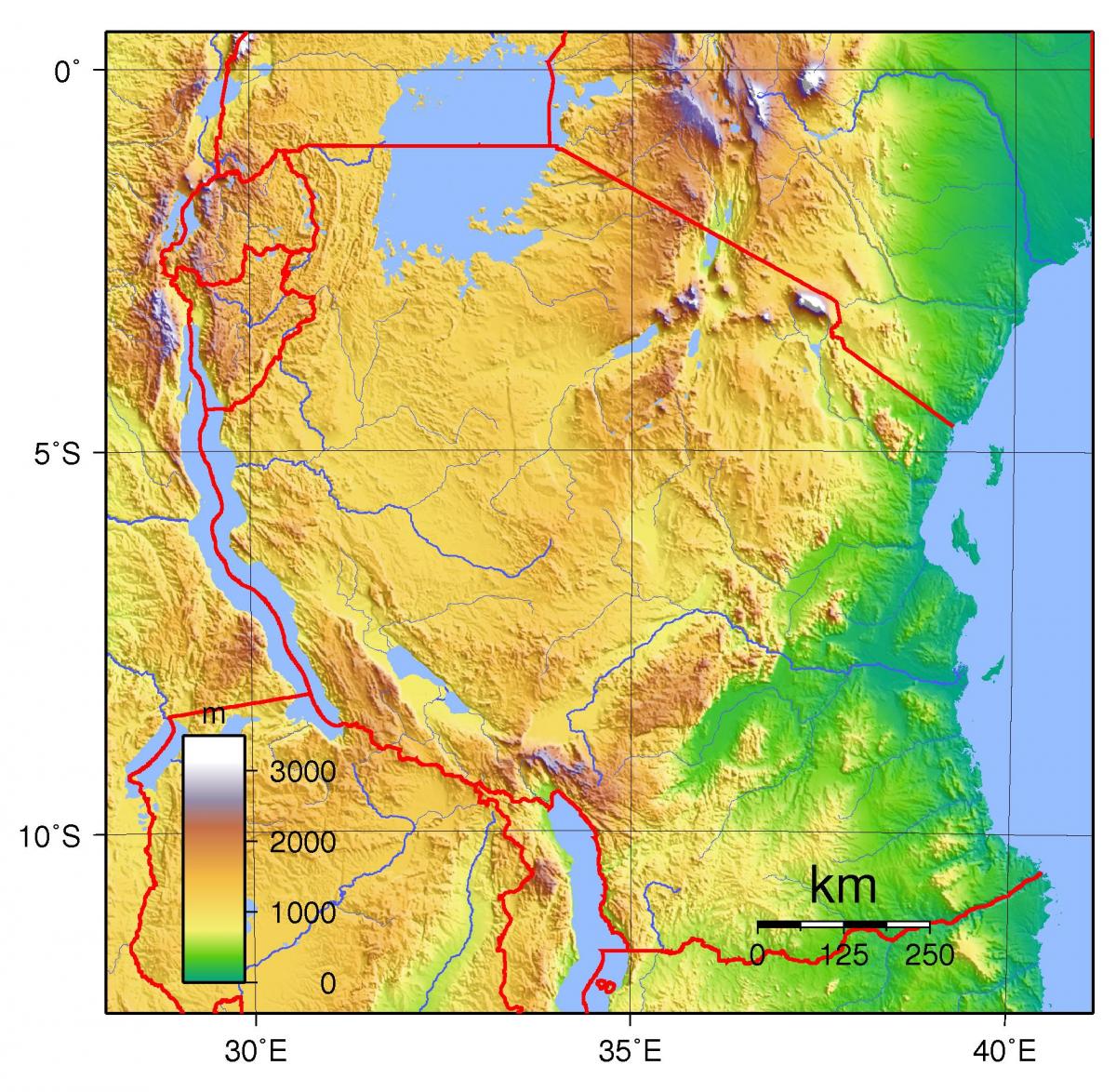 tanzania topografisk karta