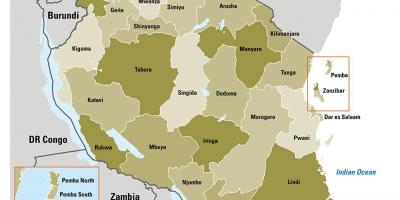 Karta över tanzania visar regioner