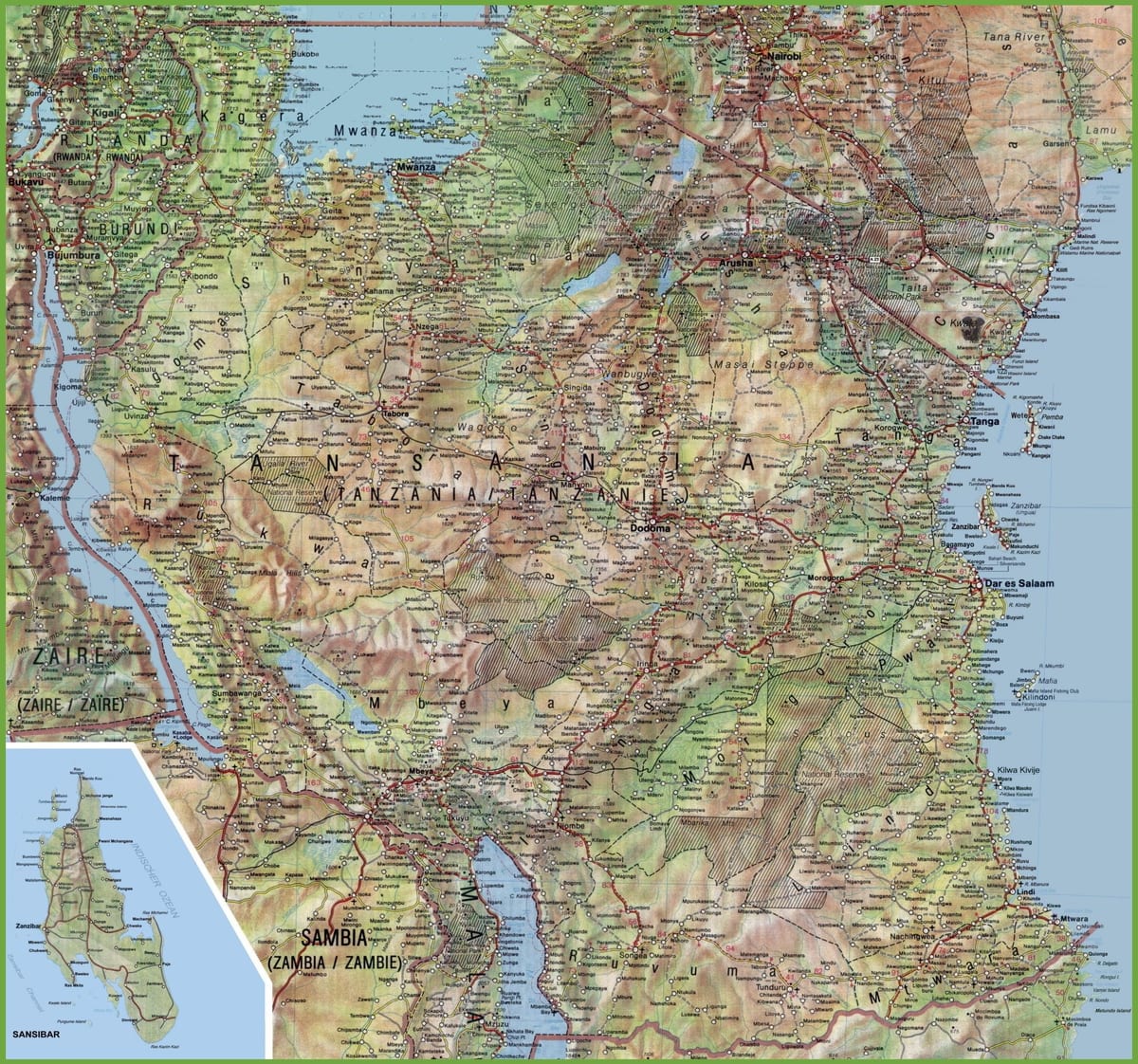 Karta över detaljerade tanzania