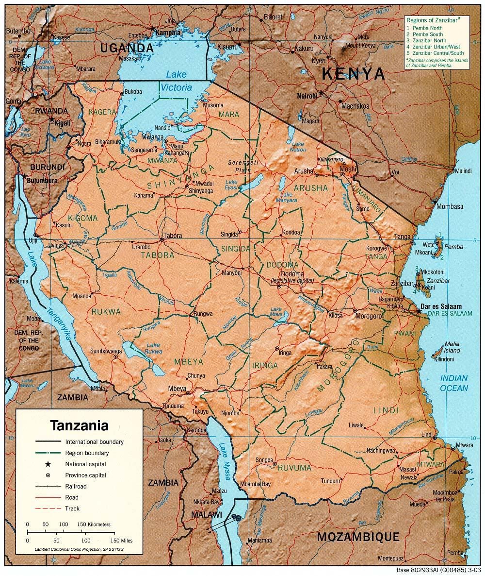 karta över tanzania visar historiska platser