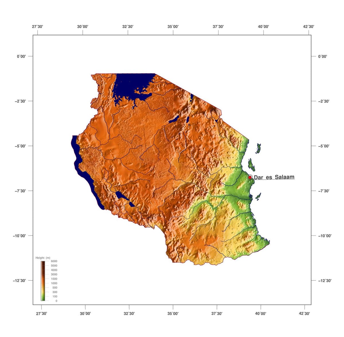 Karta över tanzania höjd