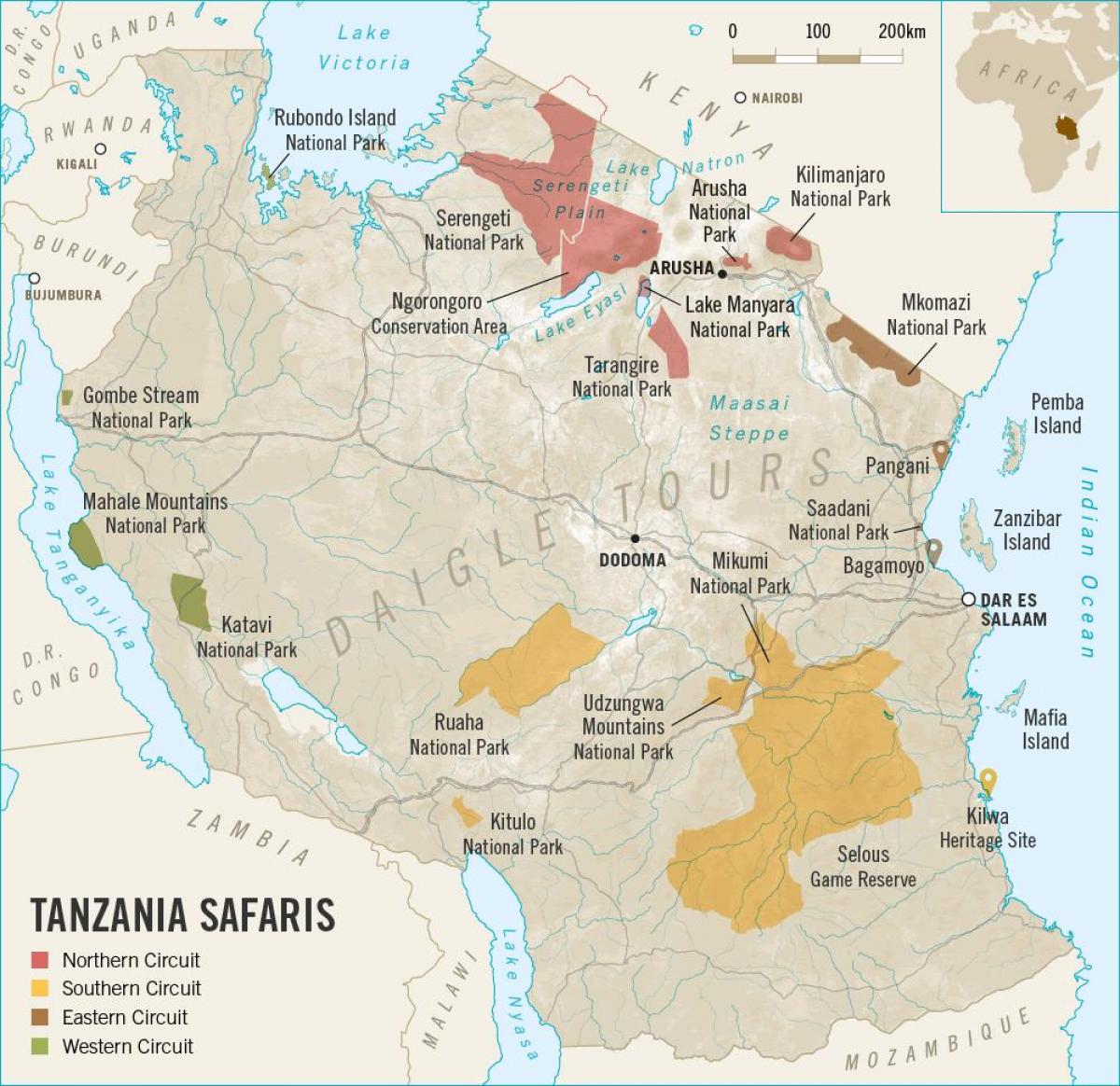 Karta över tanzania safari 