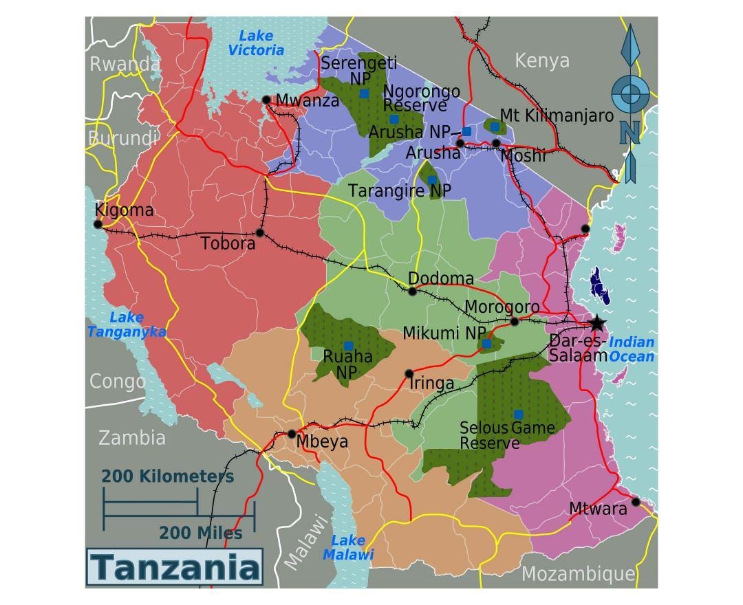 Karta över tanzania språk