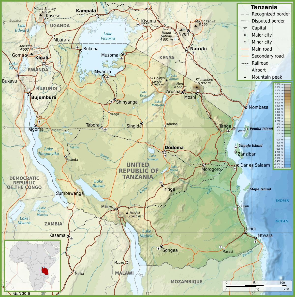 tanzania färdplan kilometer