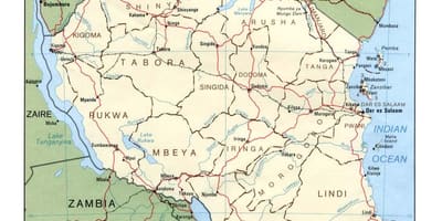 Karta över historiska platser i tanzania
