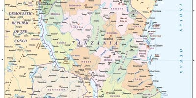 Karta över tanzania och omgivande länder