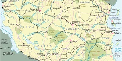 Tanzania turistattraktioner karta